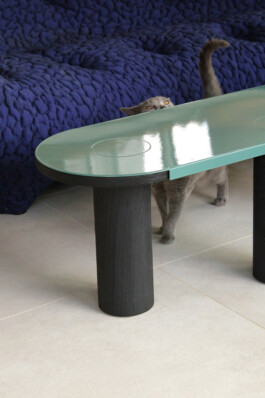 chat regarde la table Courlis design by Marie-Marie Defour